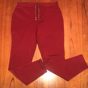 Express gently used red lace up jeggings